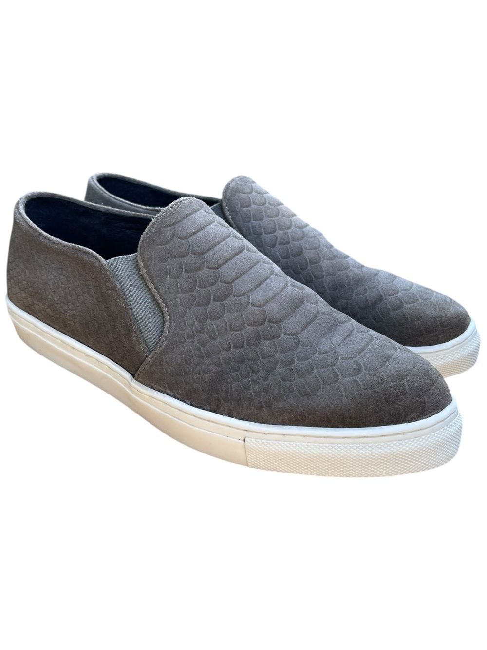 DIBA TRUE Women’s Slip-On Suede Sneakers Snake Embossed Olive Green/Gray Sz 9